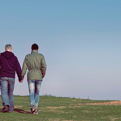 Gay couple walking together