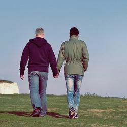 Gay couple walking together