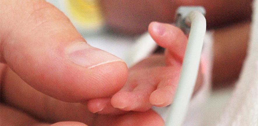 Mother is holding a tiny hand of her preterm baby that is in the NICU.  Credit: IvanJekic / E+ via Getty Images