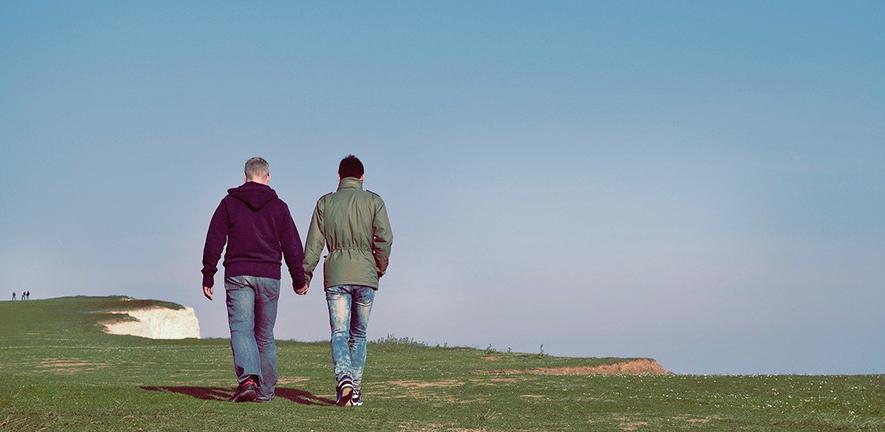 Gay couple walking together